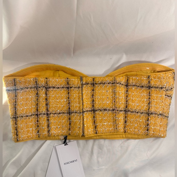 New NWT ASSIGNMENT Cady Top in Yellow tube top tweed crop strapless revolve - Picture 5 of 8